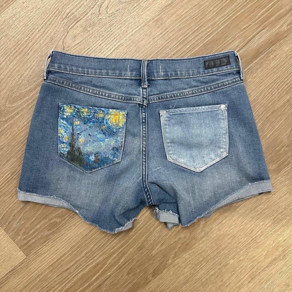 Abercrombie & Fitch denim shorts starry night painted pocket 4